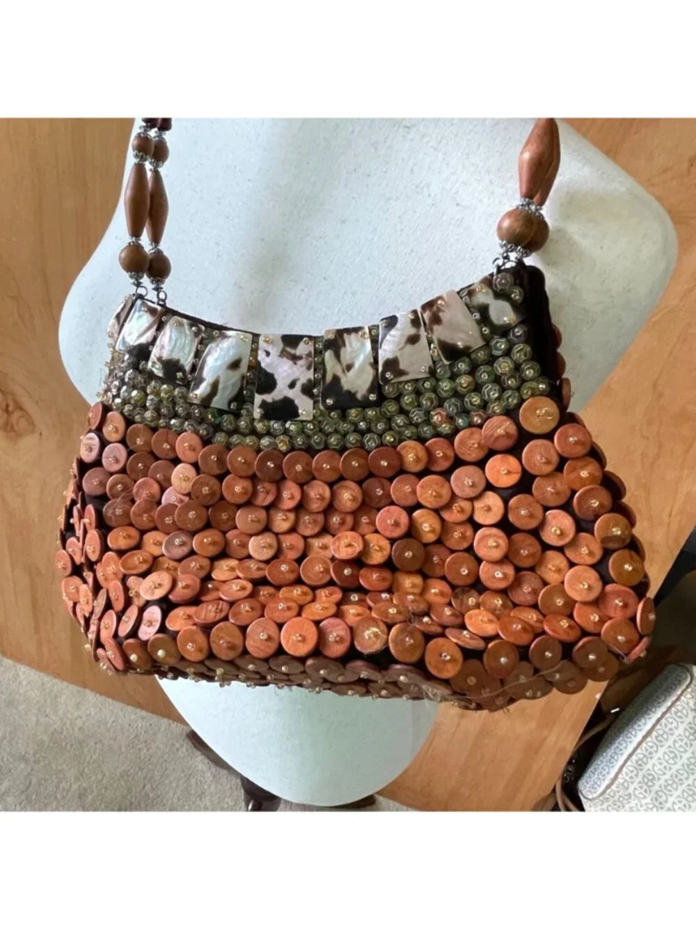 Nicole Lee Collection Beaded Shell and Button Vintage Shoulder Purse Handbag